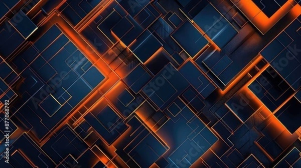 Fototapeta Abstract futuristic geometric background in navy blue and orange colors. Polygonal rectangular lines, shapes, repeating geometric form background