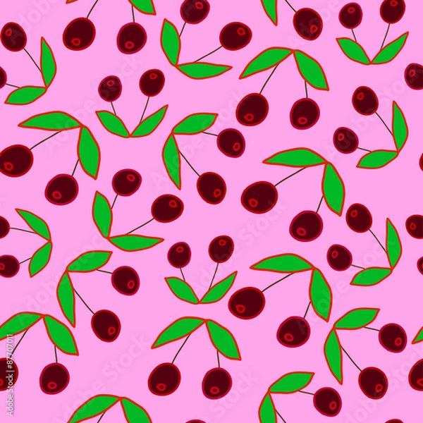 Obraz Seamless pattern with red berries and leaves