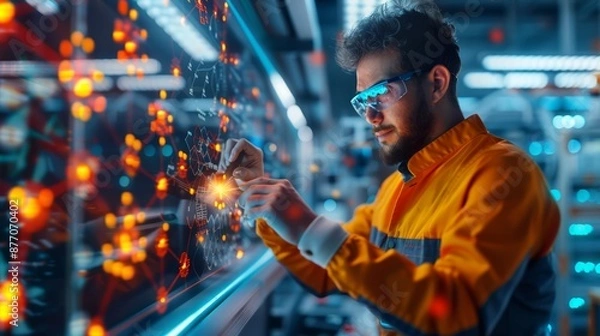 Fototapeta a hyperrealistic wallpaper highlighting the innovation process, with elements of research, development, and creative brainstorming in a modern design, offering ample copy space for text