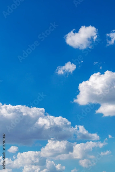 Fototapeta Beautiful blue sky with clouds. Space for advertising. Vertical.