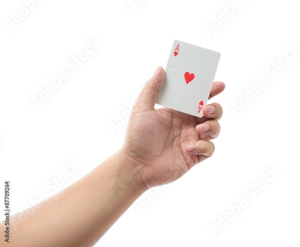 Fototapeta Playing cards in hand isolated on white background