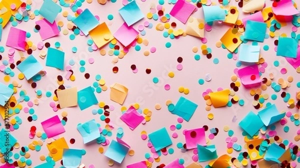 Obraz Bright, colorful confetti scattered in a minimalist pattern on a clean background