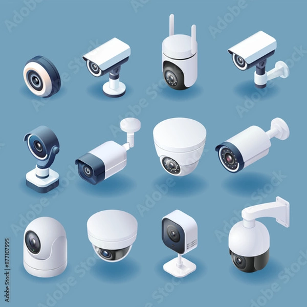 Obraz CCTV and security camera isometric color icon set
