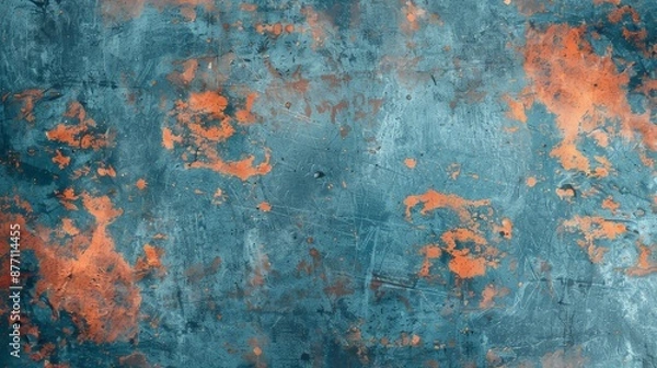 Obraz abstract blue and orange textured background with grunge and vintage elements.