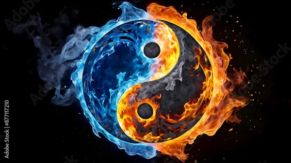 Fototapeta  Yin and Yang symbol in fire and ice with smoke and spark effect