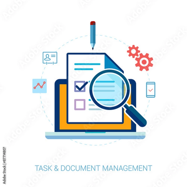 Fototapeta Task management and check list flat icons illustration