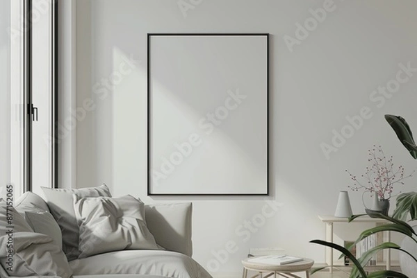 Fototapeta a simple mockup of a blank poster in a minimalist living room