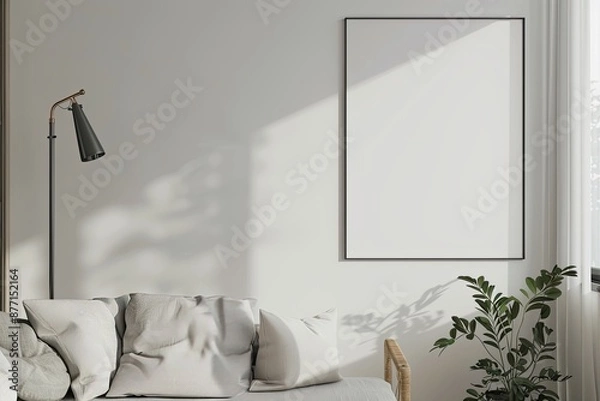 Fototapeta a simple mockup of a blank poster in a minimalist living room