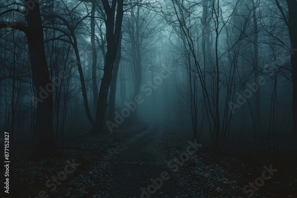 Fototapeta A path winding through a dark forest