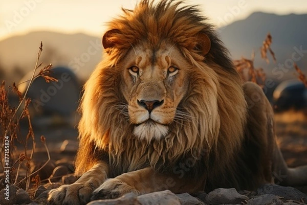 Obraz Vertical of a magnificent lion, generative IA