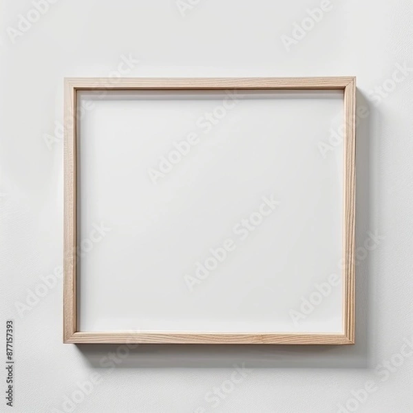 Obraz flat centered mockup of one empty beige wood horizontal poster frame, flat white background