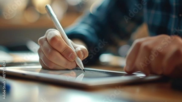 Obraz Creative Student Using Digital Tablet for Artwork Creation