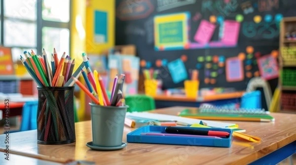 Fototapeta Vibrant Classroom with Colorful Educational Charts and Resources for Teaching and Learning