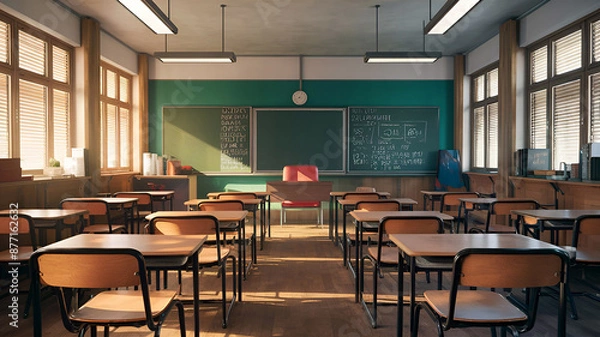 Fototapeta A picture of a modern school classroom. Generative ai