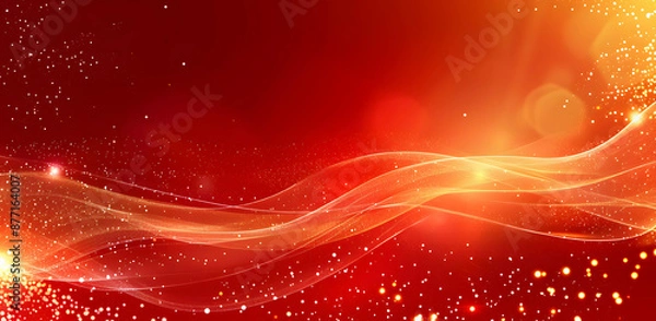 Obraz Golden waves on dark red background in abstract design, Chinese traditional ornate red and gold lines shiny light background