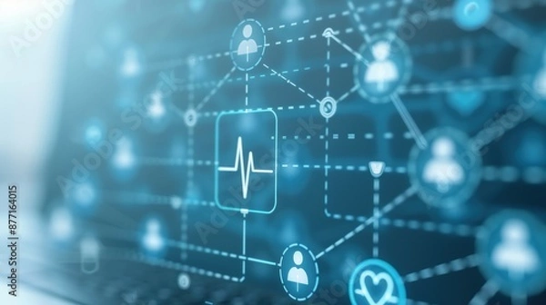 Fototapeta Digital health network communication, medical connections through technology, innovative data exchange for healthcare solutions.