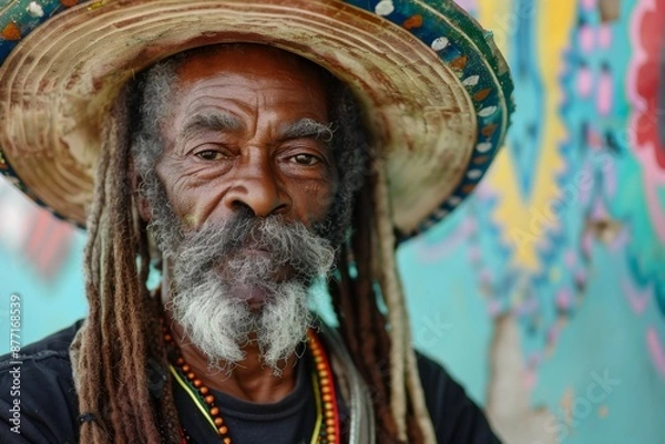 Fototapeta Portrait of Elderly Man with Dreadlocks
