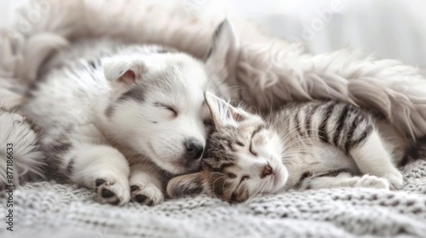 Obraz Sleeping Puppy and Kitten