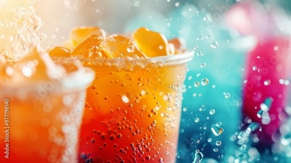 Obraz refreshing iced bubble tea with colorful toppings and bubbles