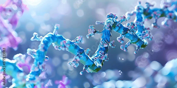 Fototapeta "Protein Structure Visualization - Molecular Biology | Detailed Protein Chains - Scientific Research and Discovery"

