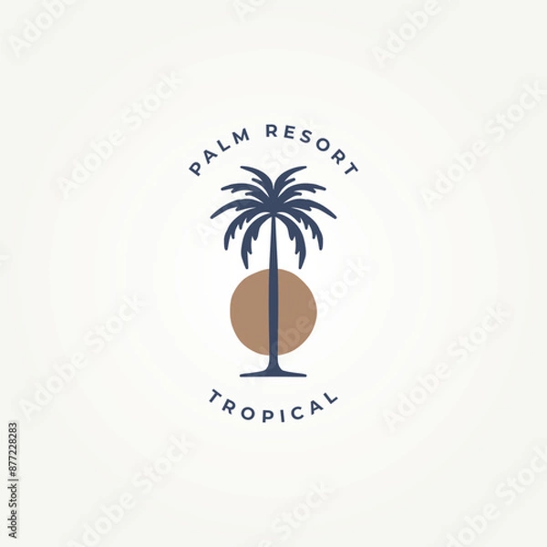 Fototapeta classic retro tropical palm tree resort icon logo vector illustration design