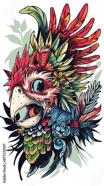 Obraz Vector illustration of a rooster head with feathers in the style of boho.