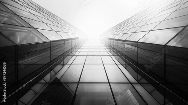 Fototapeta architecture of geometry at glass window - monochrome