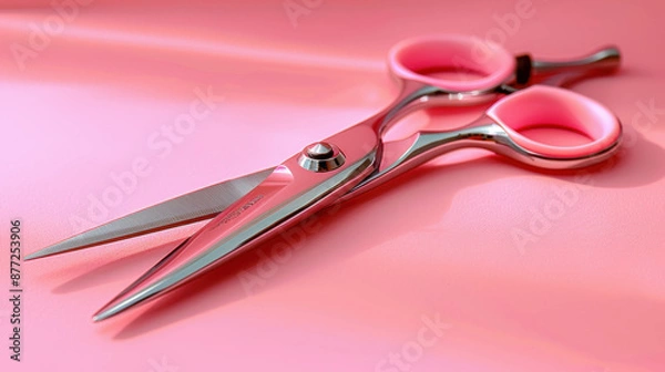 Fototapeta Close-up of professional hairdressing scissors
A close-up image of various professional hairdressing scissors neatly laid out on a dark surface, emphasizing their sleek design and sharp blades.