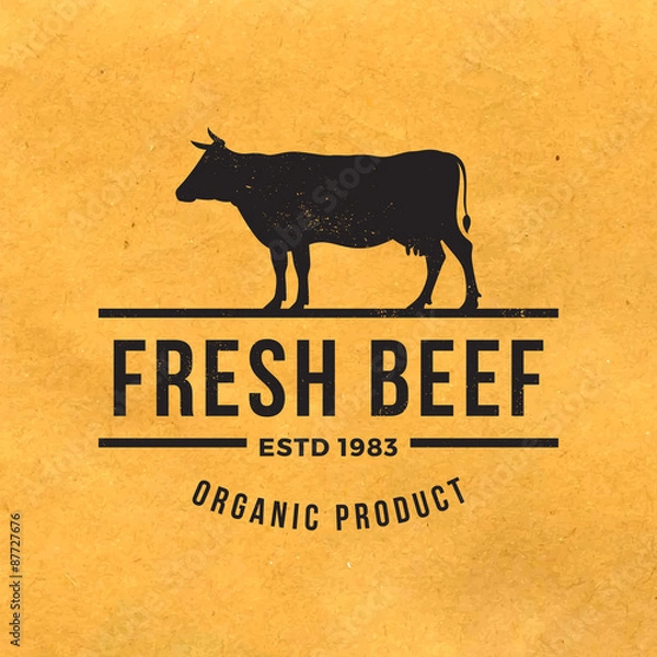 Obraz premium beef label with grunge texture on old paper background