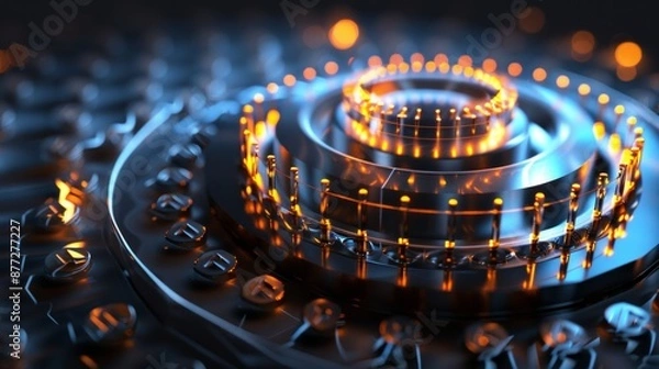 Fototapeta Abstract sci-fi device, Vibration energy collector. Futuristic Shock absorption system