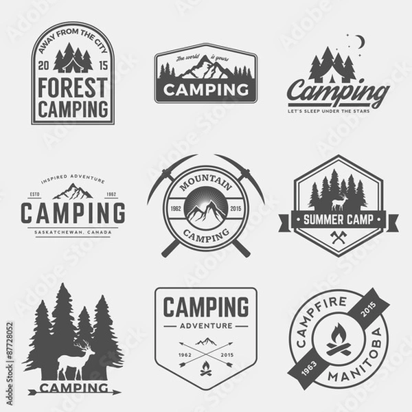 Obraz wektor zestaw logo vintage camping i przygody na świeżym powietrzu