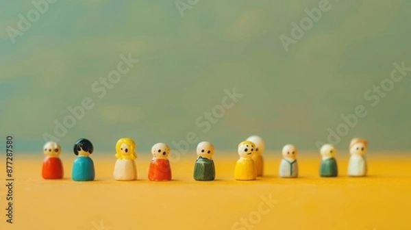 Fototapeta Tiny figures with different facial expressions, with a copy space in the background