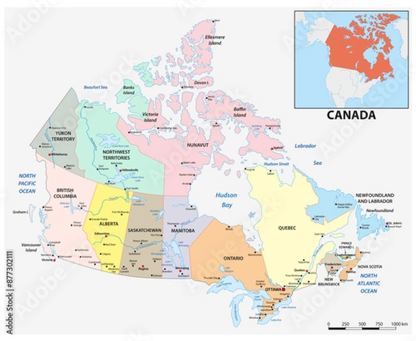 Obraz Administrative vector map of the North American state of Canada