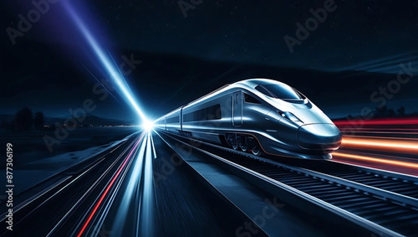 Fototapeta fast moving train at night