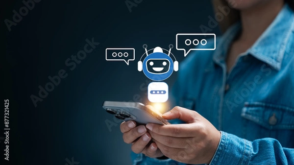 Fototapeta Female entrepreneurs are utilizing AI Chatbots to enhance online businesses, enabling to learn, understand, and respond to customer interactions, positively impacting  businesses in numerous ways.