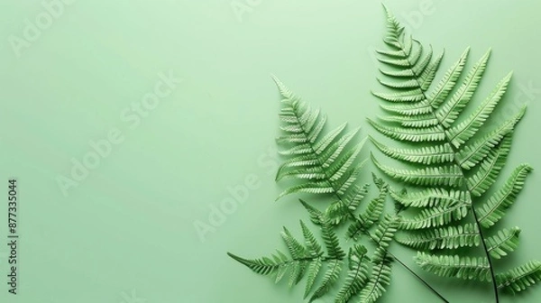 Fototapeta Soft focus of fern leaf on green background with copy space