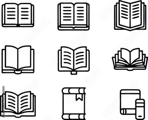 Fototapeta set of books icon illustration. school, paper, graphic, textbook, study, knowledge, element, 