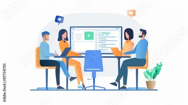 Fototapeta A team benefiting from remote work consulting services