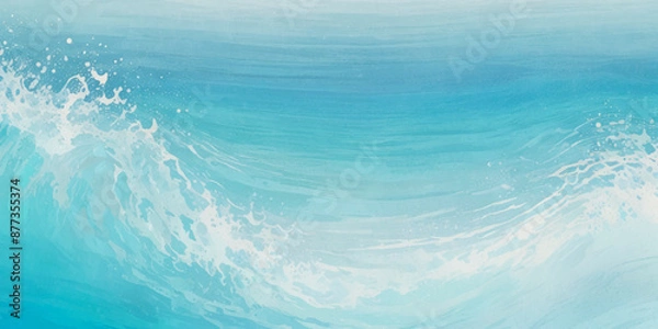 Fototapeta Vector watercolor ocean wave line blue and white background. Ocean sea art with natural template. Seamless soft blue ocean pattern wave water background.