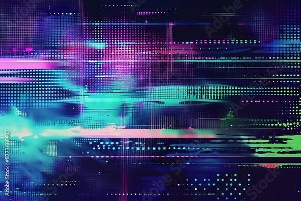 Fototapeta Retro futurism, webpunk, rave 80s 90s cyberpunk aesthetic techno neon colors with an abstract background of blue, mint, and pink.