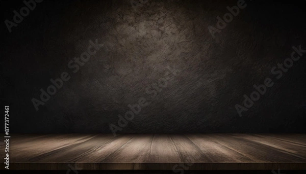 Obraz Wood table in front wall blur background with empty copy space on the table for product display mockup. Retro design montage presentation