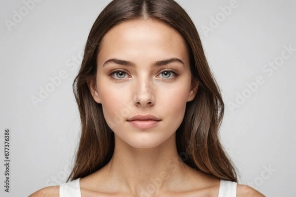Obraz Portrait of young beautiful woman with perfect smooth skin isolated over white background.