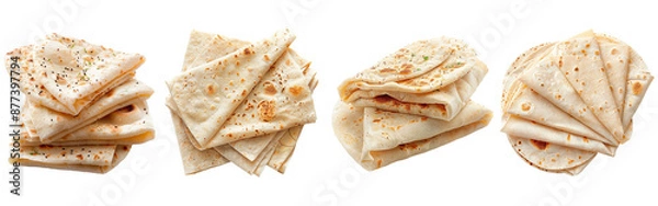 Fototapeta Four different types of flatbreads are piled on top of each other, isolated on transparent background