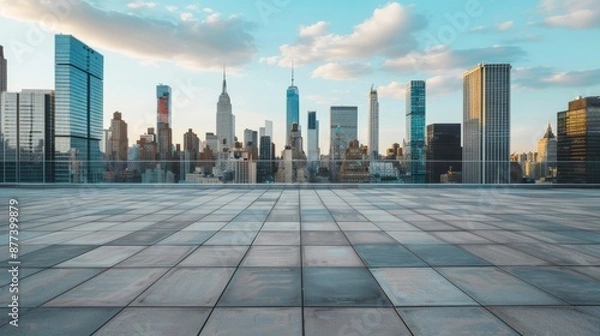 Obraz Empty Square Floor and City Skyline with Building Background

