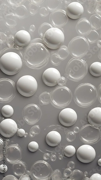Fototapeta Background water bubbles in white and gray, drops and bubbles of water in random design