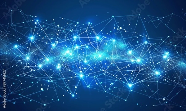Obraz Abstract blue polygonal space background with connecting dots and lines. Concept of data, network, technology, and communication.