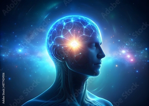 Fototapeta A human head with the brain abstract thought, and a background
