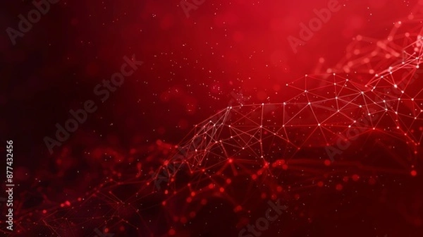 Fototapeta Abstract red background with connecting dots and lines. Network, technology, science, and communication concept.