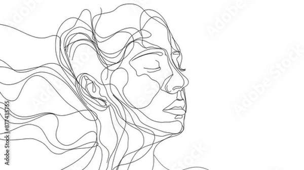 Obraz Continuous One Line Mental Chaos Brain Head Health Mind Art Sketch Вoodle Сoncept. Stress Therapy Problem Continuous One Line Drawing. A Single Stroke of Healing