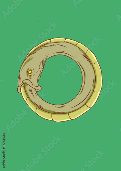 Fototapeta A graphic representation of the ouroboros. A snake that is feed by itself in a representation of an eternal cycle. Vector Illustration.